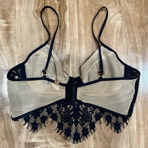 NWOT For Love and Lemons black lace and nude mesh Giselle bra - Picture 6 of 7